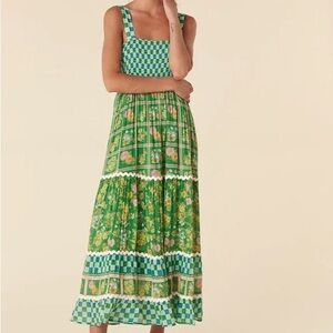 SPELL FLORA STRAPPY MAXI DRESS GREEN MULTI SIZE small